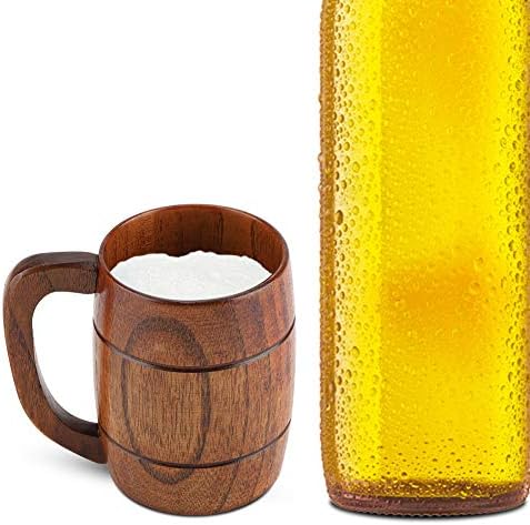 Една Чаша - Естествена Дървена Кръчма на Чаша Ретро Голям Капацитет за Ч. Вода Класическа Дървена Чаша за Пиене с Дръжка