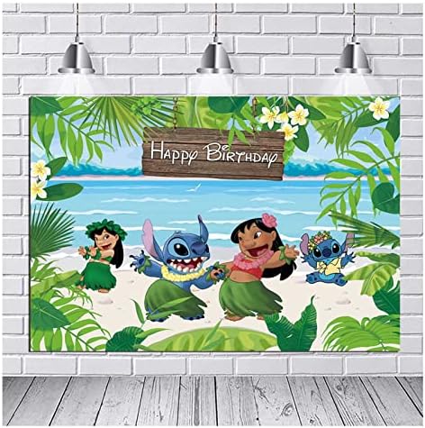 Карикатура честит Рожден Ден Снимка на Фона на Тропически Luau Летен Плаж на Океана Фотофоны за Детски Рожден Ден Лятото на Алоха Luau