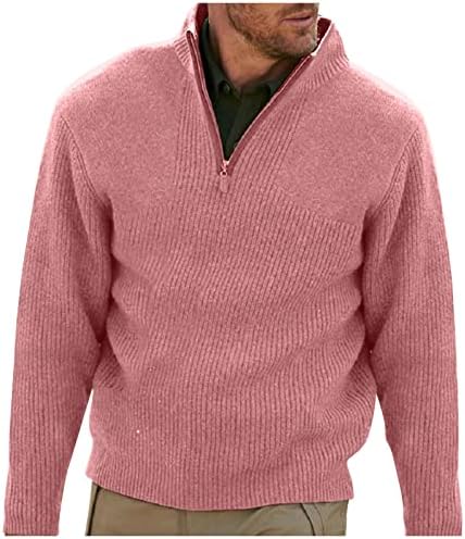 Пуловер с дълъг ръкав, Мъжки Ежедневни Удобен Пуловер с Цип на една Четвърт от Мълния, Дебел Пуловер с Елени Началото на Есента, Плюшено