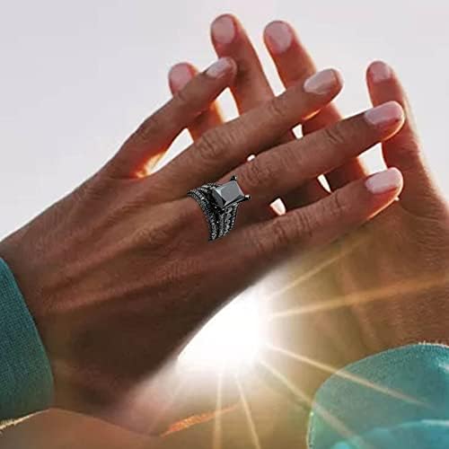 2023 Нов набор от мъжки и женски пръстени в ретро стил с покритие, пръстен, paste от цирконий, нов пръстен, кристали за пръстени (черен,