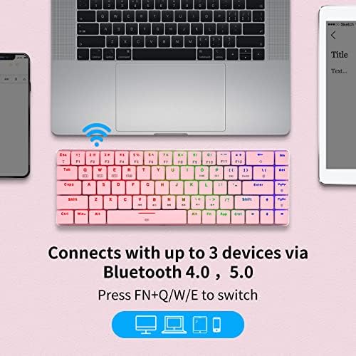 Ръчна Безжичен /Жичен Детска клавиатура chuangquan CQ009 Bluetooth 5,0 с червен ключ подсветка RGB Компактен 69 клавиши, Съвместим с