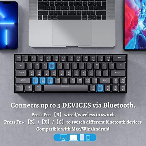 DIERYA DK63 60% Безжична Ръчна детска клавиатура с RGB подсветка на клавишите със стрелки, Жичен Bluetooth клавиатура, 63 клавиши Компактен мини-клавиатурата, програмируеми с пъ