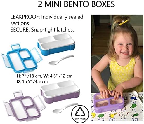 4 Кутии за Bento-обяд за деца или възрастни, Две кутии за обяд на големи порции и Два МИНИ-контейнер за закуски, Херметически затворени