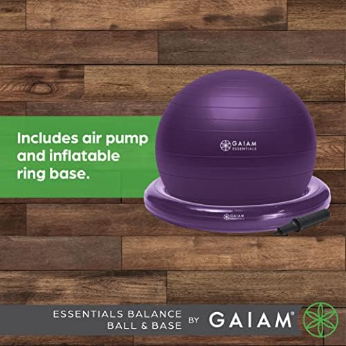 Gaiam Essentials Balance Ball & Base Kit, столче с топка за йога 65 см, Топка за упражнения с надуваеми пръстена за домашна или офис