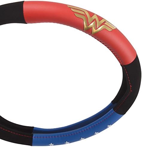 Калъф за волана на BDK Wonder Woman - Изкуствена кожа - Лого Stars & Gold - Подходящ за всички колело стандартен размер 15 инча, номер