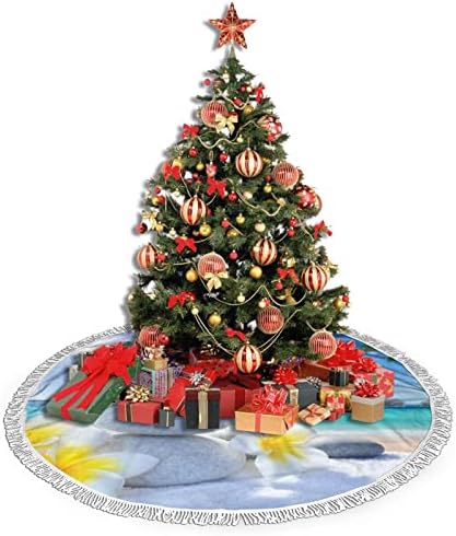 Пола за Коледната Елха с Тропически Цветя и Дзен-Камък, Подложка за Поли под формата на Елхи с Четка за Празничен Декор на Сватбени партита