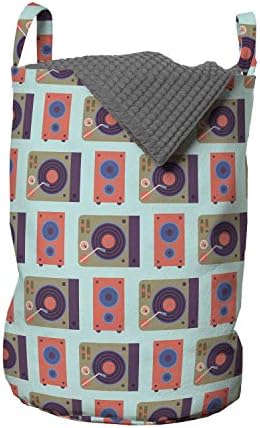 Чанта за дрехи Ambesonne в стил хип-хоп, Обзавеждане за dj в Нощен клуб в формата Плейъри, Миксер и Говорители в Пастелни цветове, Кошница