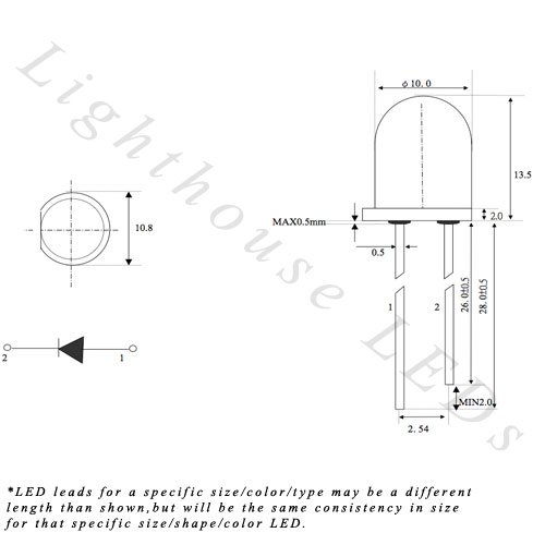ултравиолетов светодиод с кръгла горна част 10 mm /лилаво - Ултра ярък (опаковка от 250 броя)