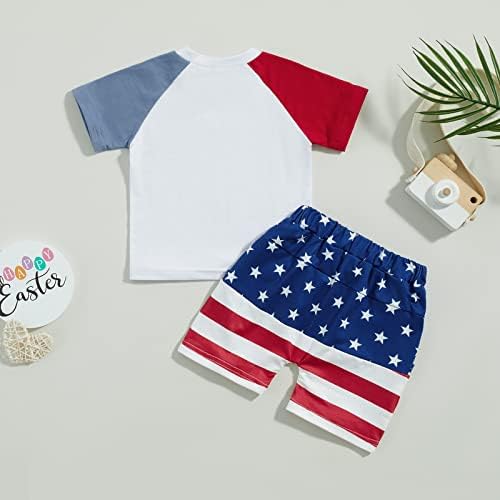 LZCYILANXIULSL/ Облекло за малки Момчета на 4 юли, Тениска с къси ръкави и Надпис All American + Шорти в Звездната Ивица, Четвърти Облекло
