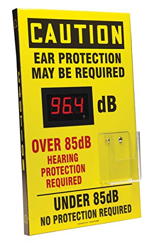 Знак зададено измерване на Децибели Accuform SCS606, Внимание, Необходимо за защита на ушите, е Необходима защита на слуха Над 85 db