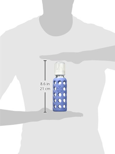 Стъклена детска бутилка Lifefactory със Силиконова приставка, Комплект от 2 броя (синьо / лилаво)