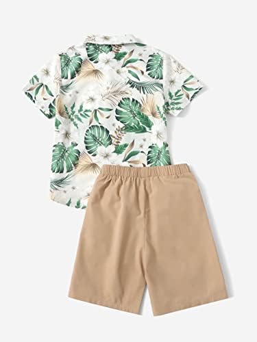 Комплекти дрехи с тропически принтом за момчета Cozyease от 2 теми, Ризи с къс ръкав и копчета, Панталони с Еластична талия, Комплект