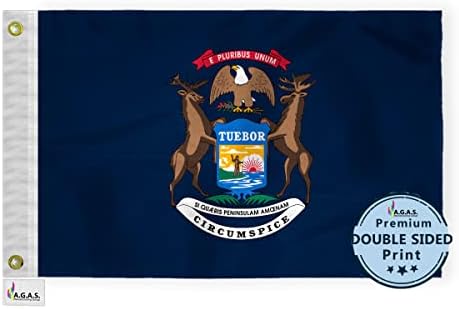 Флаг на щата Мичиган AGAS 12x18 Инча - Двустранен Принт 200D Найлон - Месингови Люверсы, Устойчиви На Избледняване, Ярки Цветове - Военноморски