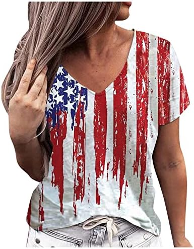 Патриотични Ризи за Жени с Флага на САЩ, Лятна Риза, с Кръгло деколте и Къс Ръкав Райе, С равен брой гласове-Боя, Свободно Намаляване,