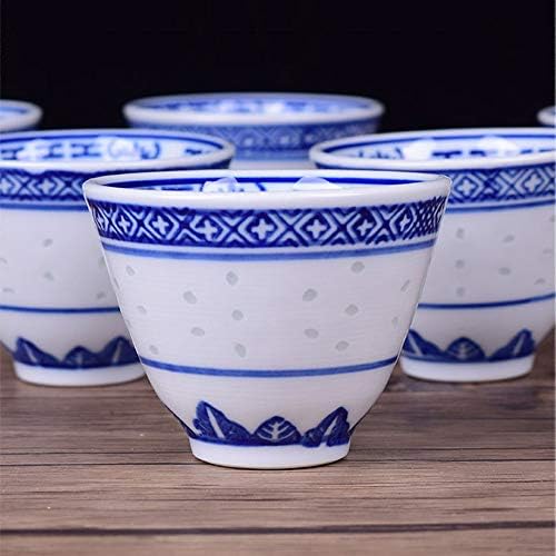 Китайска Чаша за чай кунг-фу ръчно изработени 70 мл, Комплект от 8 Чаши за чай от Костен порцелан на Сини и бели цветя, Керамични Чаени
