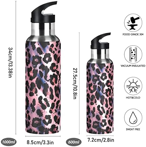 Бутилка за вода Glaphy с Леопардовым принтом Животни, Сламена Шапка, не съдържа BPA, 32 грама, Бутилки за Вода, Изолирани от Неръждаема