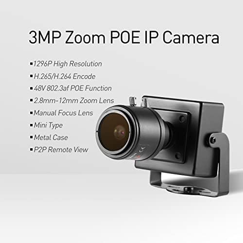 IP камера REVOTECH Zoom Mini POE, HD, 3-Мегапикселова Камера за сигурност за помещения с ръчно увеличение с 2.8-12 мм, P2P Камера за