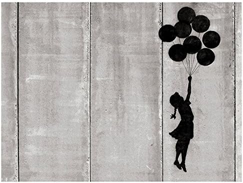 Alonline Art - Момиче с въздушно топка летят на Западния бряг от Banksy | Живопис в черна рамка, Напечатанная отпечатъци от памук,