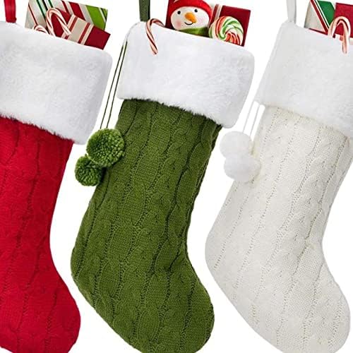 LLDHWX Коледна Украса Възли Дебели Вълнени Бели Чорапи Хотел за Домашни Коледни Чорапи Зелен
