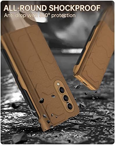 Калъф MonsGary за Samsung Galaxy Z Fold 4 с притежателя на S Pen, [Универсален устойчив на удари] [Защита на панти] Тънък кожен калъф-портфейл