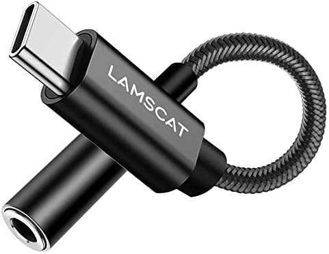 Адаптер за слушалки LAMSCAT USB C за 3,5 мм, адаптер Type C Aux-ключ за кабел Android, Съвместима с Pixel 6 5 4, Samsung Galaxy S22 21 S20 Ultra S20 + Note 20 10 S9 S10 Plus и други (черен)