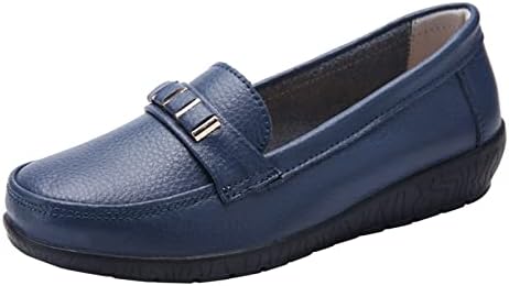 Модела обувки на плоска подметка за жени, Модни Дамски Дишащи обувки с дантела, Лека Ежедневни обувки на равна подметка за жени (Тъмно синьо, 8,5)