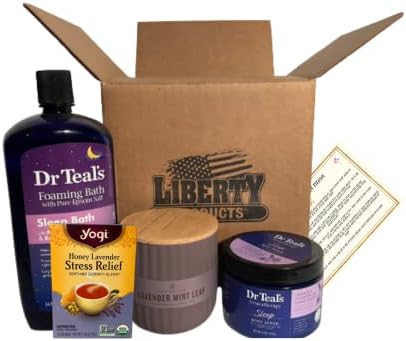 Продукти Liberty-Луксозен Подаръчен комплект за баня /Сън -Ароматерапевтическая свещ с Лавандула и листа от Мента-В комплект с Чай Good
