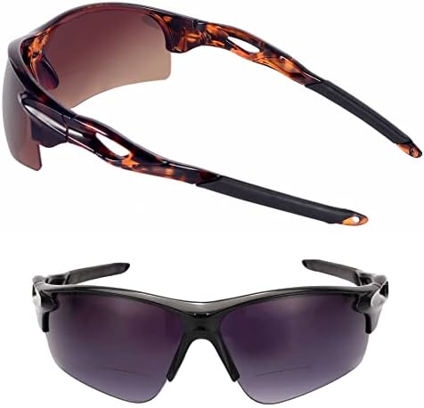 Mass Vision The Athlete Поляризирани, Леки спортни слънчеви очила с бифокальной обвивка за четене за мъже и Жени (2 чифта, черни / черепаховые,