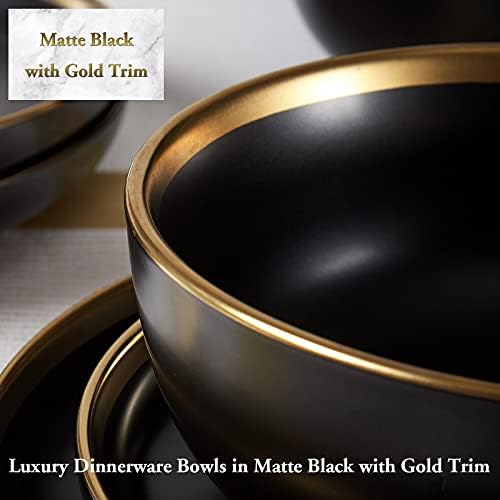 Купи за вечеря от матово черен порцелан DUJUST, 4.7 инча (27 грама), луксозен дизайн със златно покритие, ръчно изработени, лесно се мият, са отлични за gruels / супа / ориз / ове
