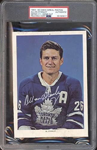 50 Алън Стенли - Снимки люспи Чекс през 1963 г., Хокей карти (Star) С рейтинг на PSA, Снимки НХЛ с автограф
