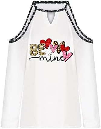 Happy Valentine 's Day with Loads of Love Be Mine Графични Дамски Тениски на Свети Валентин Топ с открити Рамене и Дълъг ръкав