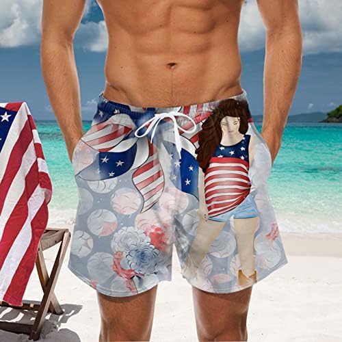 Плюс Размер Бански Шорти Мъжете 3D Флаг Печат Еластичен Колан Бански костюми, Плажни Шорти Участък Ден на Независимостта на Спортни Топене