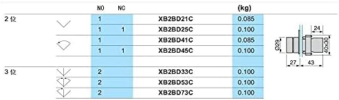 ANKANG XB2-BD21 XB2-BD33 2/3 разпоредби 1N0/1NC и 1NO /2NO С натискане, самостоятелно блокиране /Незабавен бутон превключвател (Цвят: