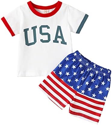 Noubeau/ Облекло за малки момчета на 4 юли, Тениска с къс ръкав, Отгоре с принтом на американския пич, Кратък Комплект Летни дрехи от