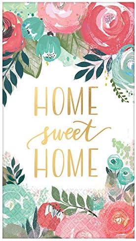 Home Sweet Home Еднократни Кърпи за гости с цветя, отпечатан във фолио - 32 бр. | 2-Слойна Кърпички за опресняване | Декор на кухня или