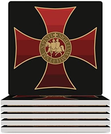 Влакче с логото на Рицар Тамплиера за Напитки Квадратен Керамична Подложка за Чаши с Корк в основата на 6ШТ