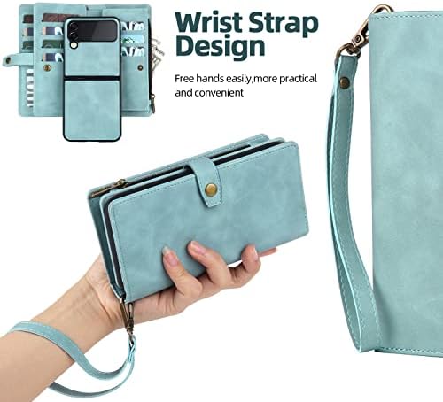 Чанта-портфейл, предназначени за [Samsung Galaxy Z Flip 4] 2022 Флип калъф от изкуствена кожа с цип, Защитен калъф-книжка с магнитна