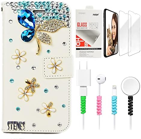 Луксозен калъф за телефон STENES Bling Wallet, съвместим с Samsung Galaxy S23 Plus - Стилен - Кожен калъф с 3D цветя са ръчно изработени