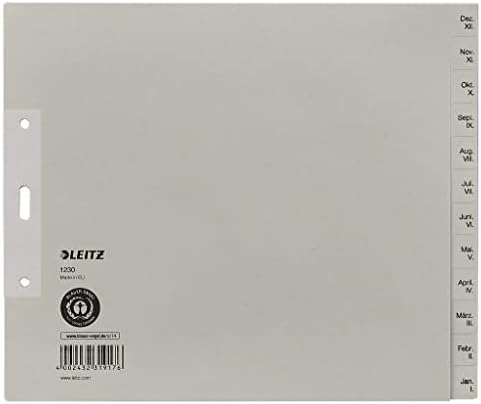 Leitz 12303085 Указателни листове формат А4, с посочване на месеца в обратен ред от декември до януари Хартия 12 Листа по 5 Сив цвят