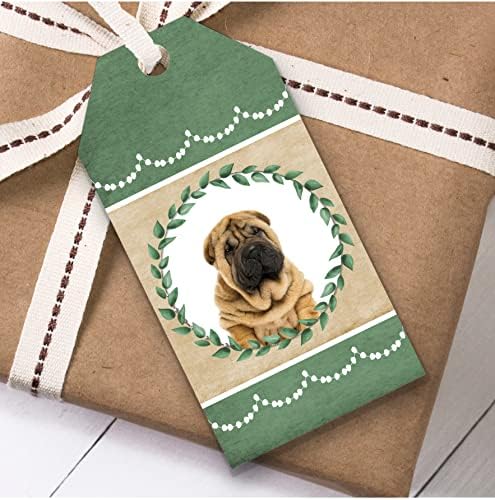 Зелен подарък за кучета шар пей за рожден ден, етикети за подаръци