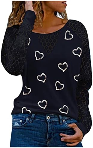 Дамски Тениски, Бижута Пръстен със Сърце, Блузи с Дълги Ръкави, Модни Лейси Лоскутная Тениска, елегантно облечен Вязаная на една Кука