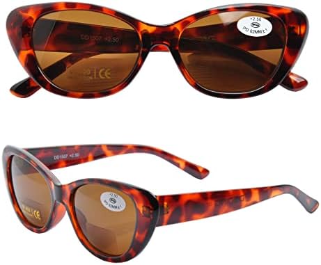 DEDING Котешко Око Бифокални Очила за Четене За Жени със Сиви и Кафяви лещи UV400 Защита От Слънцето на Открито Четци
