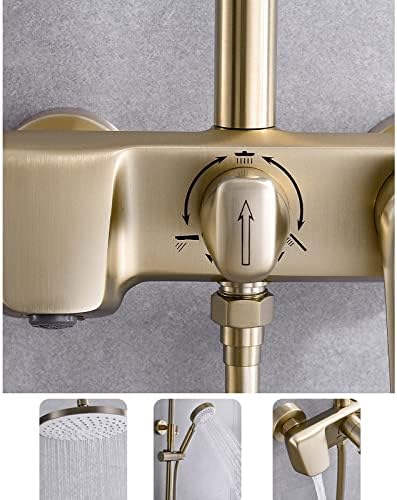 3-Лентови Душ Система от Матово Злато, Стенен Смесител за душ с дъждовна Тупалка, Ръчен душ и смесителна Батерия за вани