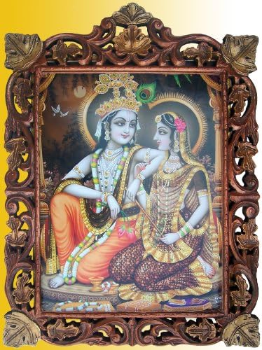 Господ Радха Кришна със Своята Флейтой се радват Един на Друг Плакатная картина в Дървена Рамка за Diy