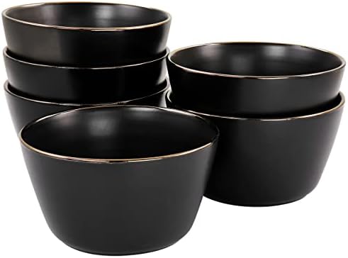 Колекция от керамични купички Elama Paul от 6 теми Матово-черен цвят със златен ръб (Купа Arthur Paul), комплект от 6 теми