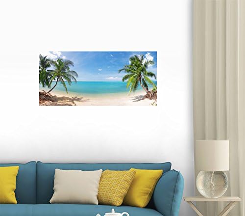 Wallmonkeys WM311695 Панорамна Тропически плаж с кора кокосови палми и лепенки за стена (30 инча Ш x 14 инча), среден размер