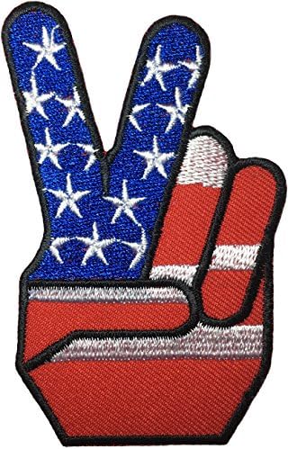 Знак на света от два пръста с флага на САЩ, Че американските Желязо На Нашивке - Червен Син Бял от Ranger Return (IRON-2FNG-USA-RBW)