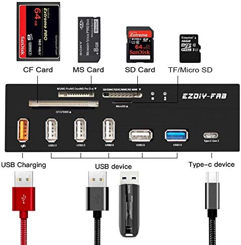 USB-хъб за четене на карти памет в предната част на КОМПЮТЪРА EZDIY-ТЪКАНИ, USB порт 3.1 Gen2 Type-C, USB 3.0 С поддръжка на SD, MS XD