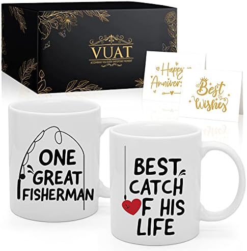 ВУАТ Един Велик рибар, най-Добрия улов в живота му, Комплект чаши от 2 опаковки, Забавни Чаши За двойка, Чаши За съпруг и съпруга, Подаръци