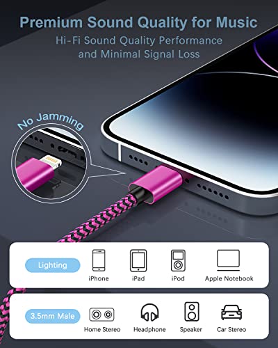 Сертифициран от Apple Пфи кабел за iPhone, Aux за кола, 2 опаковки / 3,3 фута Светкавица-3.5 мм Aux Стерео аудио кабел, Съвместим с iPhone